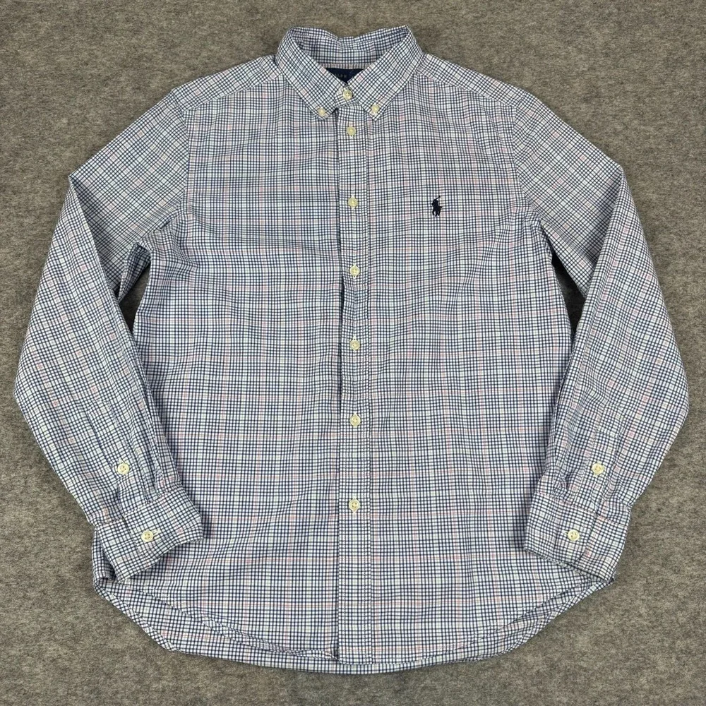 Ralph Lauren Button Down Shirt Check Cotton Boys Large L 14/16